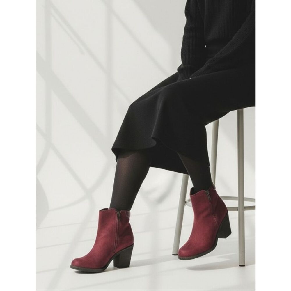 F&F Burgundy Chunky Heeled Ankle Boots